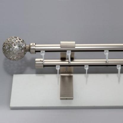 Prekės „Karnizas sieninis metalinis MONACO/LUNAS 240 šviesiai matinės sidabro spalvos dvigubas 19 mm“ paveikslėlis