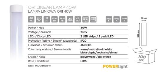 Prekės „Šviestuvas LED 60 cm 20W 4000K 1800lm IP20 ORI POLAMP“ paveikslėlis