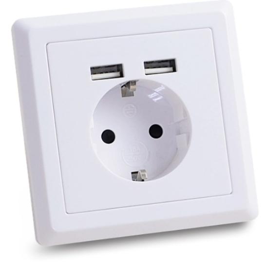 Prekės „Potinkinis kištukinis lizdas su 2 x USB jungtimis, baltos spalvos“ paveikslėlis