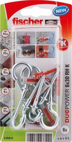 Prekės „Kaištis su kabliu C 6x30mm DUO 6vnt Fischer“ paveikslėlis