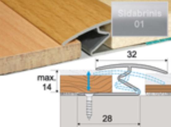 Prekės „Profilis sujungimo grindų A69 sidabro spalvos imitacija 90 cm ilgio“ paveikslėlis