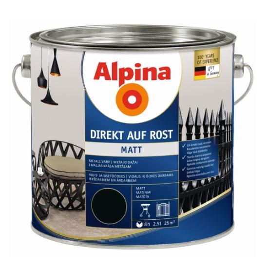 Prekės „Dažai metalui Alpina Direkt auf Rost MAT, RAL6005 2,5 l“ paveikslėlis