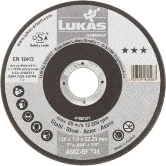 Prekės „Diskas pjovimui metalo 125 x 1 x 22,23 mm Inox LUKAS“ paveikslėlis