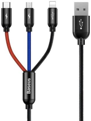 Prekės „Kabelis USB 2.0A 3 lizdų (USB C, micro USB, lightning)“ paveikslėlis
