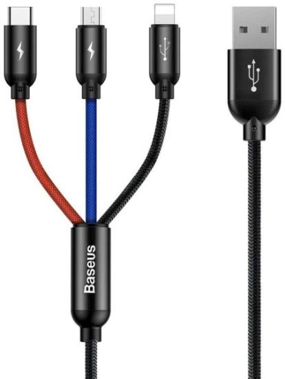 Prekės „Kabelis USB 2.0A 3 lizdų (USB C, micro USB, lightning)“ paveikslėlis