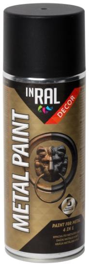 Prekės „Dažai aerozoliniai, antikoroziniai INRAL METAL PAINT 4in1, Juoda, matinė, 400 ml“ paveikslėlis