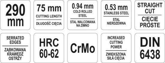 Prekės „Žirklės skardai 290 mm tiesios Yato“ paveikslėlis