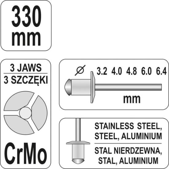 Prekės „Kniediklis 3,2-6,4 mm AL/NP žirklinis 330 mm Yato“ paveikslėlis