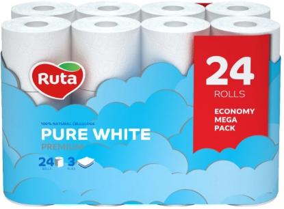 Prekės „Tualetinis popierius 3 sluoksnių RUTA Pure White(24 rul)“ paveikslėlis