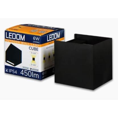 Prekės „Šviestuvas fasadinis  LED 2x3W 4000K IP54 juodas CUBE LEDOM“ paveikslėlis