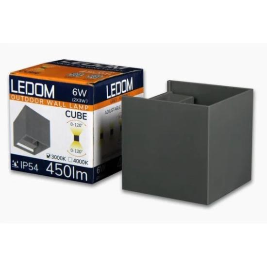 Prekės „Šviestuvas fasadinis LED 2x3W 4000K IP54 pilkas CUBE LEDOM“ paveikslėlis
