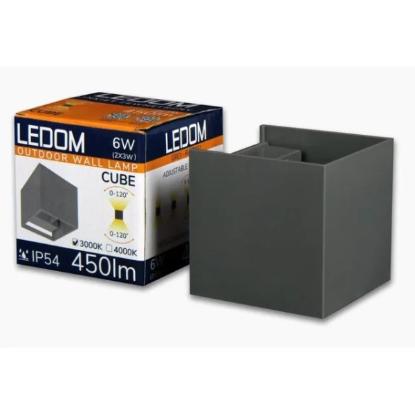 Prekės „Šviestuvas fasadinis LED 2x3W 4000K IP54 pilkas CUBE LEDOM“ paveikslėlis