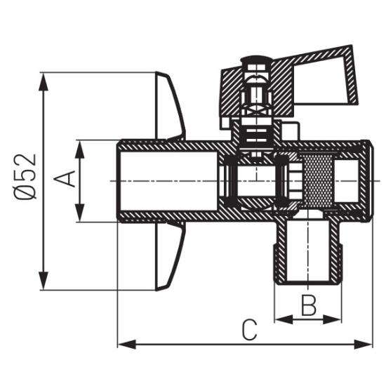 Prekės „Ventilis rutulinis kampinis su filtru FERRO Z1238KF 1/2"x3/8“ paveikslėlis
