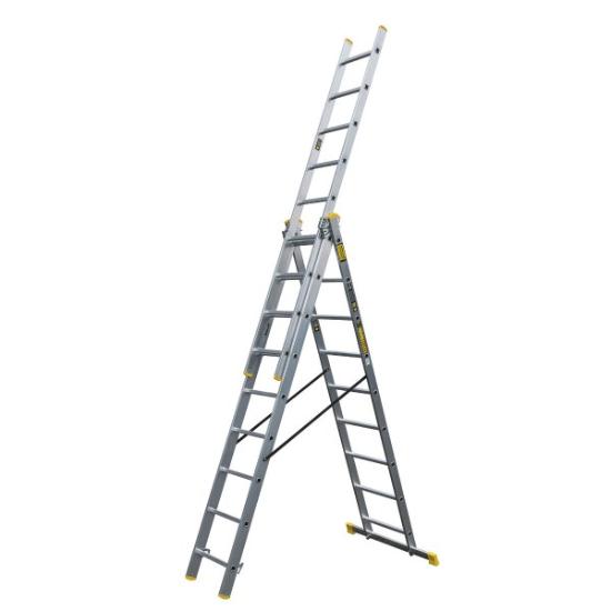 Prekės „Kopėčios aliuminės universalios 3 dalių 9 pakopų 2,43 x 5,29 m Bayersystem BS-DW 3x9
“ paveikslėlis