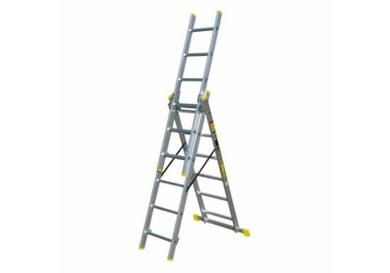Prekės „Kopėčios aliuminės universalios 3 dalių 6 pakopų 1,65 x 3,2 m Bayersystem BS-DW 3x6“ paveikslėlis