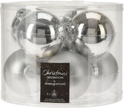 Prekės „Rinkinys eglutės žaisliukų 70 mm 8 vnt Silver“ paveikslėlis