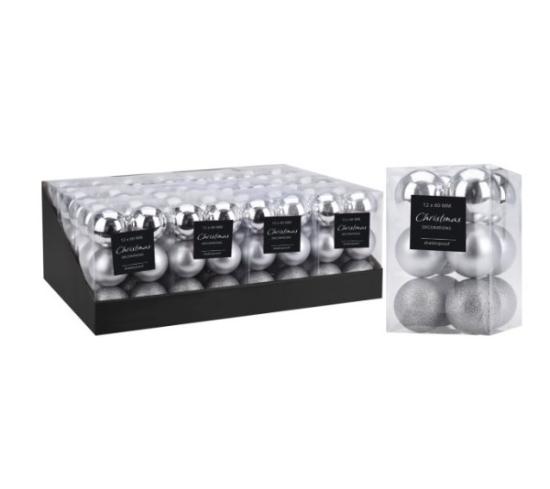 Prekės „Žaisliukai eglutės 12 vnt x 60 mm, sidabriniai“ paveikslėlis