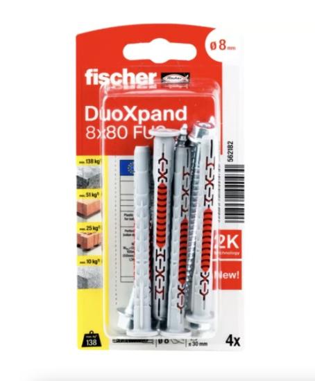 Prekės „Kaištis su įsukamu sraigtu 8x80mm 4vnt DX FUS Fischer“ paveikslėlis