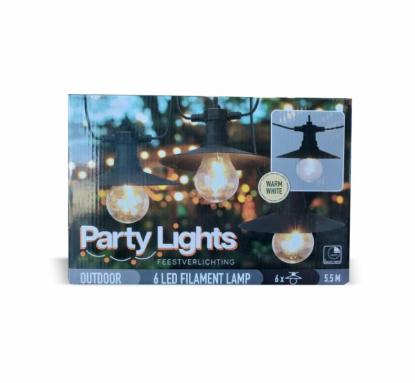 Prekės „Elektrinė girlianda PARTY LIGHTS 6 LED 5,5 m, šiltai baltos spalvos“ paveikslėlis