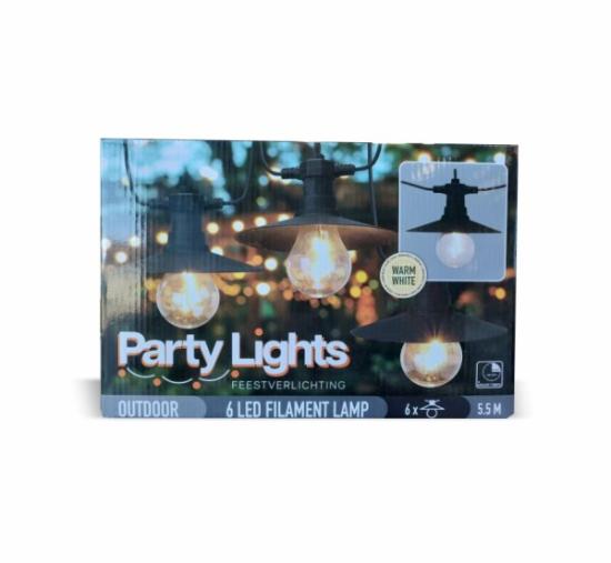 Prekės „Elektrinė girlianda PARTY LIGHTS 6 LED 5,5 m, šiltai baltos spalvos“ paveikslėlis