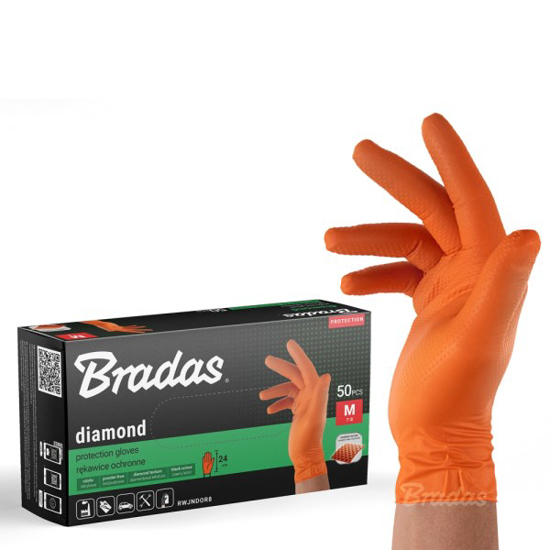 Prekės nuotrauka Pirštinės nitrilo oranžinės Diamond 8 dydžio 50 vnt Bradas
