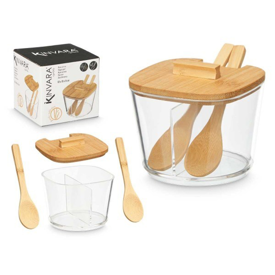 Prekės nuotrauka Cukrinė plast.10*10cm su mediniu dangteliu 2-jų sk