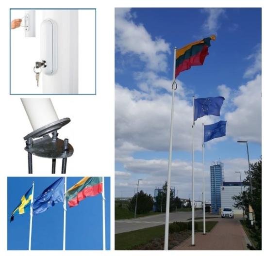 Prekės „Stiebas vėliavos 12 m su vidiniu pakėlimu rankinis baltas stikloplasto Viking Pro“ paveikslėlis