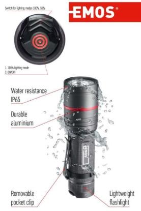 Prekės „Žibintuvėlis, atsparus drėgmei IP65, ULTIBRIGHT 70, CREE LED, 340lm, 3xAAA, EMOS“ paveikslėlis