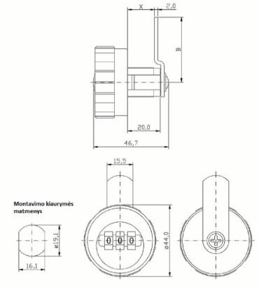 Prekės „Spynelė baldinė kodinė 15/25 mm Ø 19 mm A151“ paveikslėlis