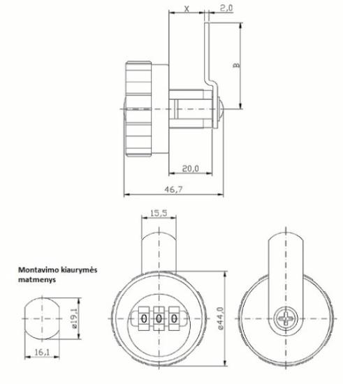 Prekės „Spynelė baldinė kodinė 15/25 mm Ø 19 mm A151“ paveikslėlis