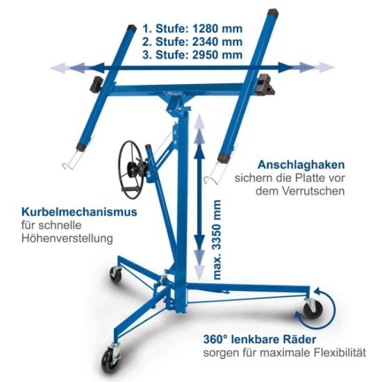 Prekės „Keltuvas gipso plokščių 122-335 cm iki 68 kg TBL400 Scheppach“ paveikslėlis