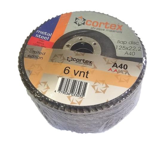 Prekės „Diskai lapeliniai 125x22,2 mm P40 metalui 6 vnt lenkti AIO Cortex“ paveikslėlis