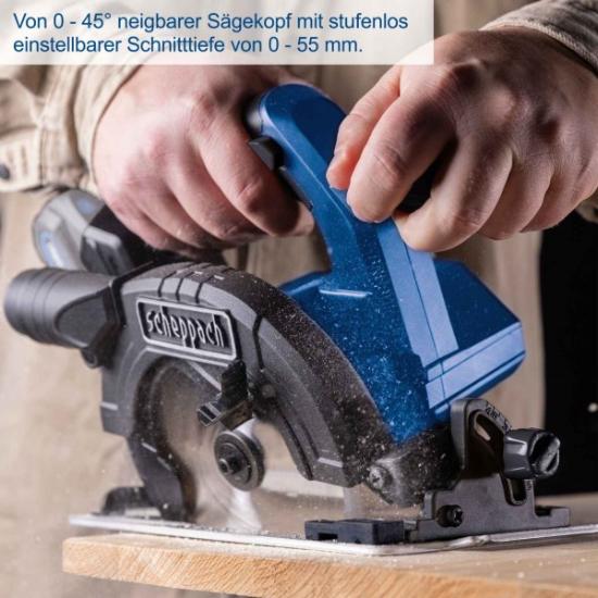 Prekės „Pjūklas diskinis akumuliatorinis 165 mm 20 V be akumuliatoriaus BC-HCS165-X Scheppach“ paveikslėlis