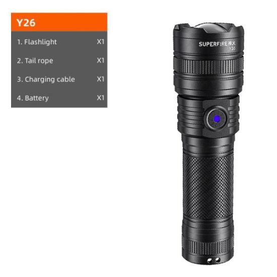 Prekės „Žibintuvėlis Y26, 816lm, 15W, įkraunamas USB C, 1x 26650 3700mAh, IP43“ paveikslėlis