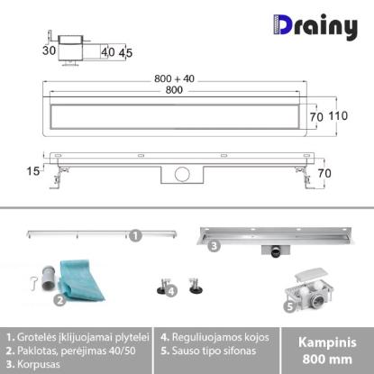 Prekės „Kampinis dušo latakas Drainy su įklijuojama plytele, 800 mm“ paveikslėlis