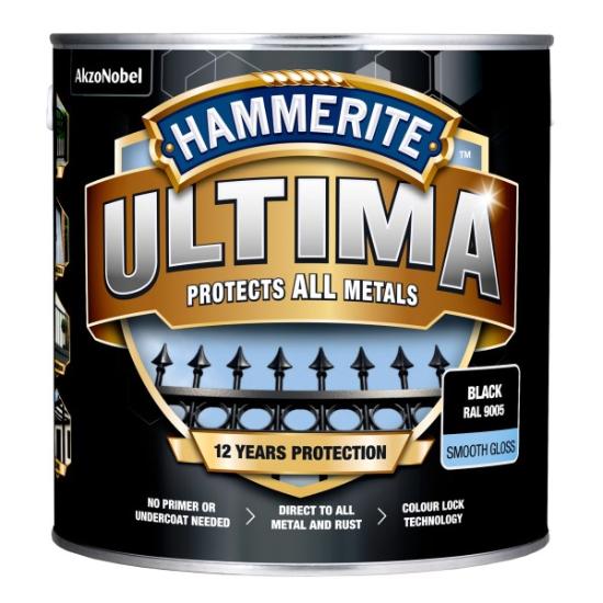 Prekės „Emaliniai, antikoroziniai dažai Hammerite Ultima Smooth, blizgus, 2.2 l, juoda“ paveikslėlis