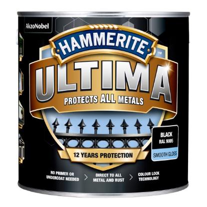 Prekės „Emaliniai, antikoroziniai dažai Hammerite Ultima Smooth, blizgus, 2.2 l, juoda“ paveikslėlis