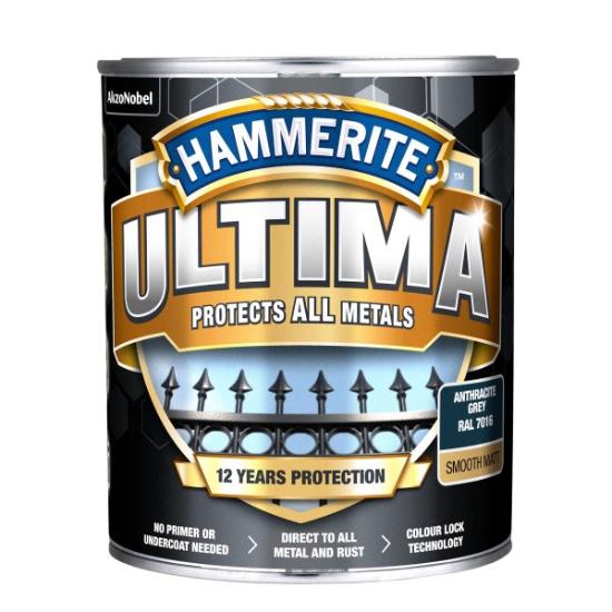 Prekės „Emaliniai, antikoroziniai dažai Hammerite Ultima Matt, matinis, 0.7 l, antracito“ paveikslėlis