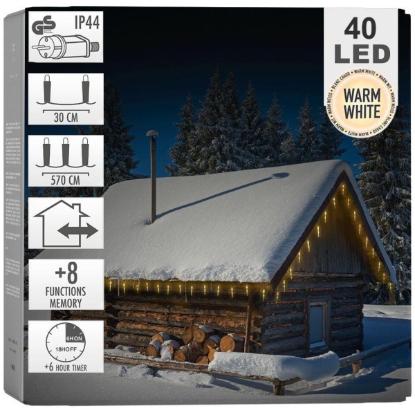 Prekės „Kalėdinė girlianda VARVEKLIAI 40 LED, 570 cm, 8 funkcijos, balta“ paveikslėlis