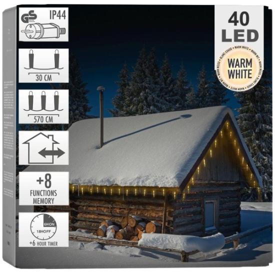 Prekės „Kalėdinė girlianda VARVEKLIAI 40 LED, 570 cm, 8 funkcijos, balta“ paveikslėlis