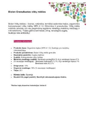 Prekės „Trąšos, granuliuotas vištų mėšlas Biolan, 20 l“ paveikslėlis