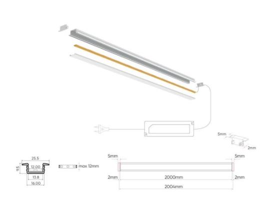 Prekės „Komplektas LED profilio įleidžiamas anod. 2m.“ paveikslėlis