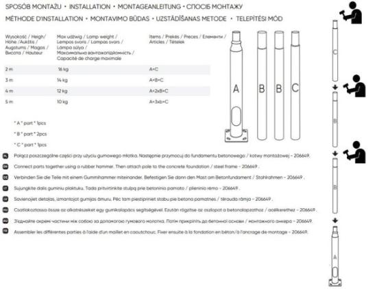 Prekės „Komplektas surenkamas apšvietimo stulpo 4m juodas“ paveikslėlis