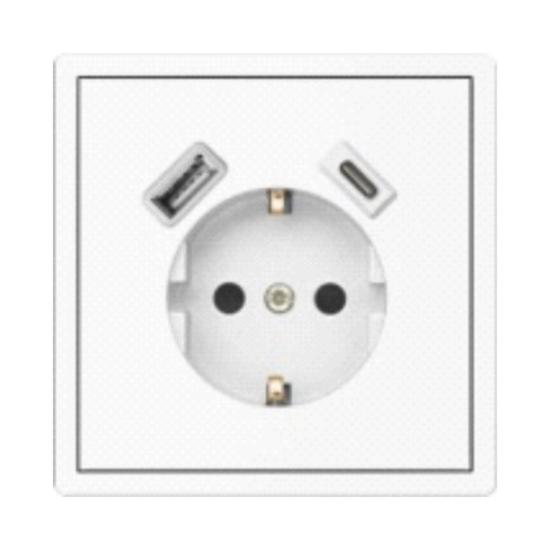 Prekės „Kištukinis lizdas +USB +TypeC  BORA, 1 vietos su įžeminimu  baltas, įleidžiamas, IP20, 16A, 250V“ paveikslėlis