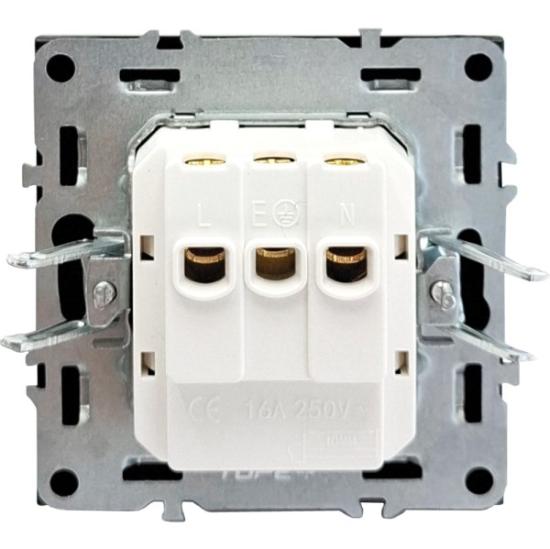 Prekės „Kištukinis lizdas BORA, 2 vietų su įžeminimu, baltas, įleidžiamas, IP20, 16A, 250V“ paveikslėlis
