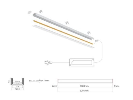 Prekės „Komplektas LED profilio paviršinio montavimo, juodas 2m. LEDLine“ paveikslėlis