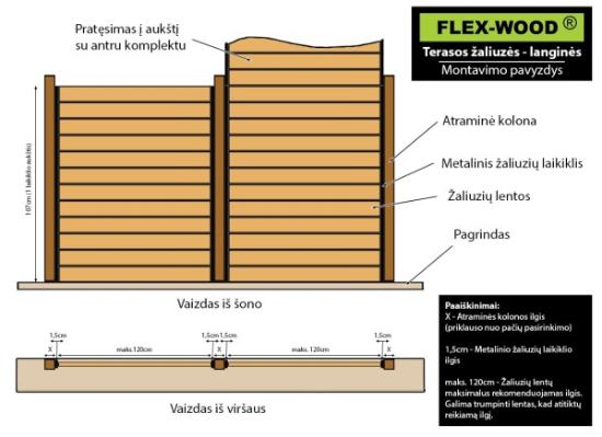 Prekės „Metaliniai laikikliai terasos žaliuzėms, 107cm, Palisanderio sp. Flexwood“ paveikslėlis