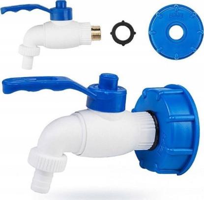 Prekės „IBC rinkinys - mėlyna veržlė - S60x6 su čiaupu -1/2" x 1/2" plienas / PP“ paveikslėlis