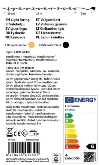 Prekės „Girlianda 120 LED 24m gintaro šviesa Retro Finnlumor“ paveikslėlis