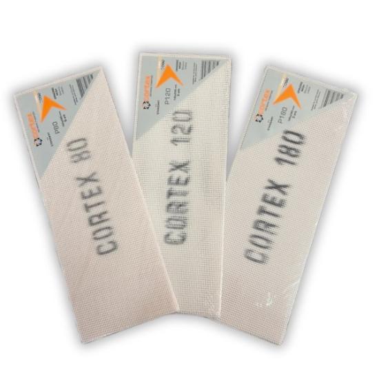 Prekės „Tinklelis abrazyvinis P150 105x280mm (baltas) 5 vnt. Cortex Standart“ paveikslėlis